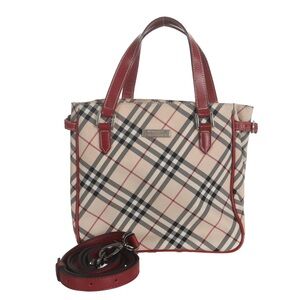 ♥️Burberry Stylish Plaid Small Canterbury Red Brown Leather Shoulder Bag Tote♥️
